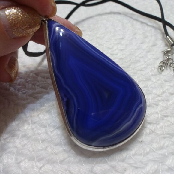Gorgeous DEEP PURPLE BOTSWANA AGATE Handmade Sterling 925 Pendant/Cord #975C - Picture 3 of 3